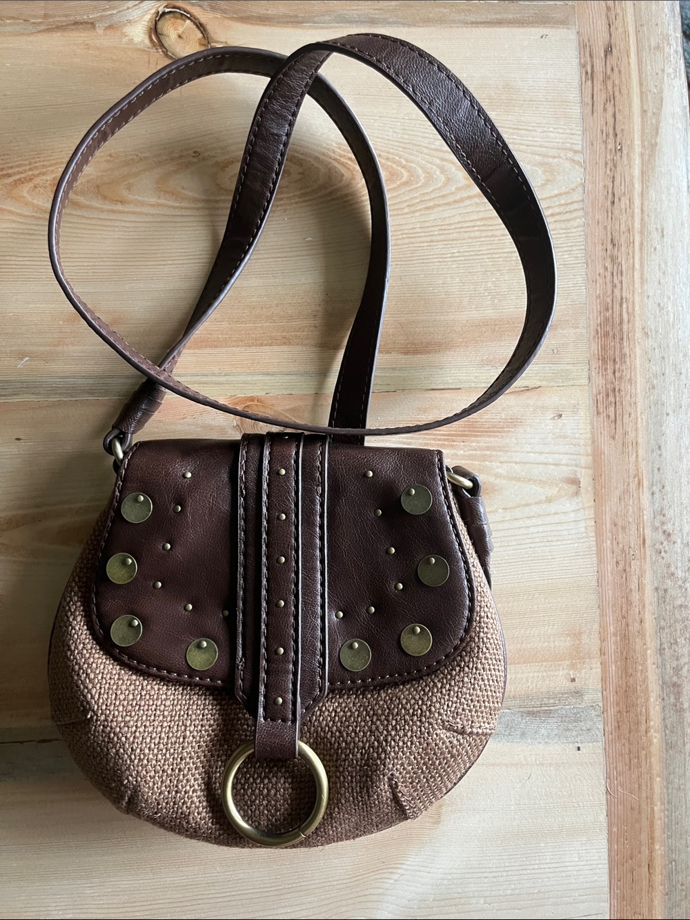Mexx Brown Textured Crossbody Bag with Stud Accents